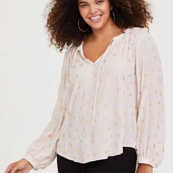 Crepe Tie Neck Blouse Size 2 Plus - Picture 1 of 11